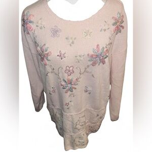Bentley 90s Pink floral embroidered sweater